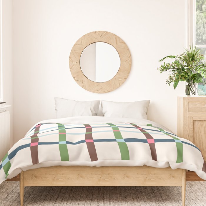 Windowpane Plaid Blue Green on Cream Duvet Cover Gallery Image 3