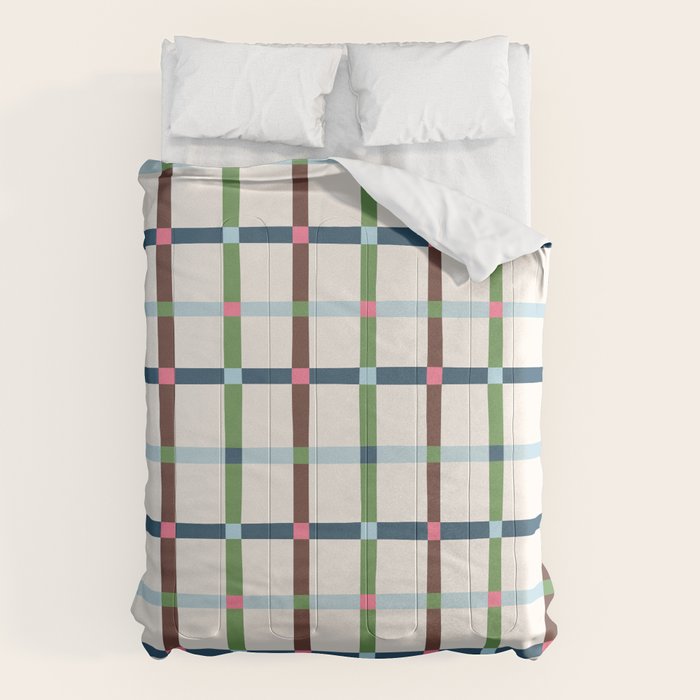Windowpane Plaid Blue Green on Cream Comforter Gallery Image 6