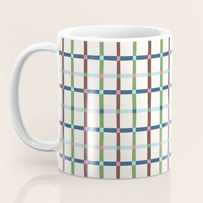 Windowpane Plaid Blue Green on Cream Coffee Mug Gallery Image 3