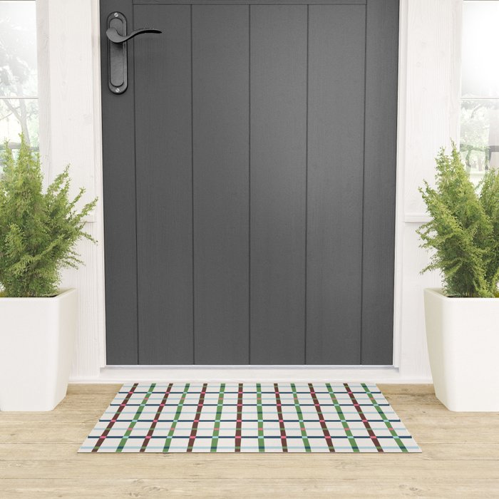 Windowpane Plaid Blue Green on Cream Welcome Mat Gallery Image 3