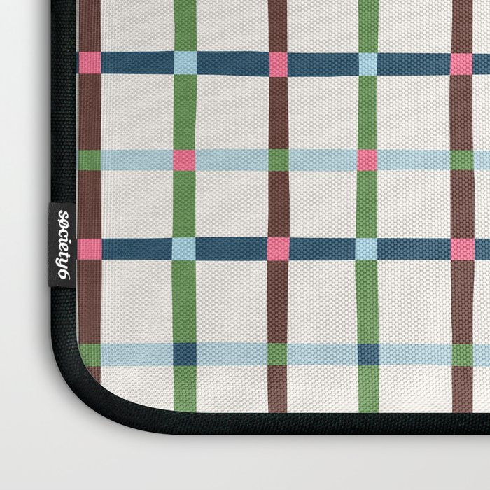 Windowpane Plaid Blue Green on Cream Laptop Sleeve Gallery Image 3