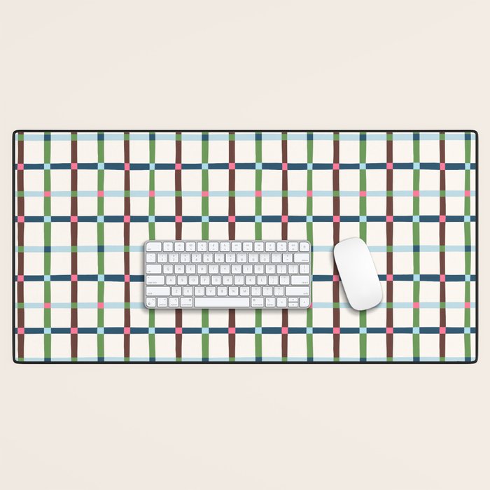 Windowpane Plaid Blue Green on Cream Desk Mat Gallery Image 1