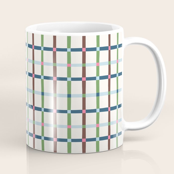 Windowpane Plaid Blue Green on Cream Coffee Mug Gallery Image 1