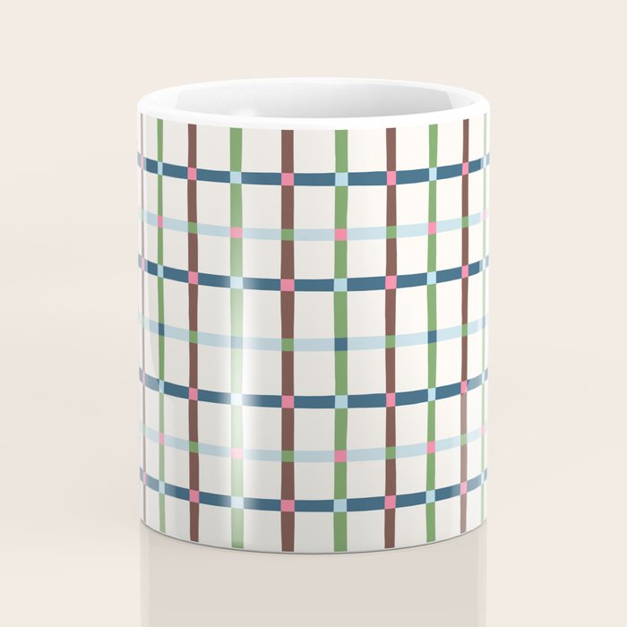Windowpane Plaid Blue Green on Cream Coffee Mug Gallery Image 4