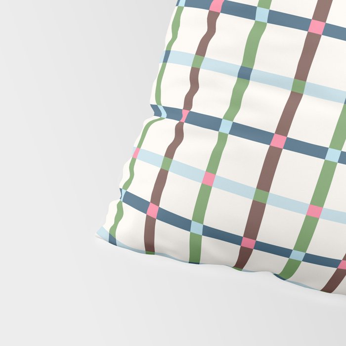 Windowpane Plaid Blue Green on Cream Pillow Sham Gallery Image 4