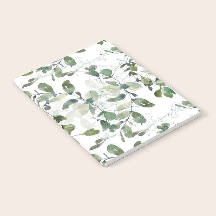 Festive, Watercolor, Leaves Print, White and Green Notebook Gallery Image 2