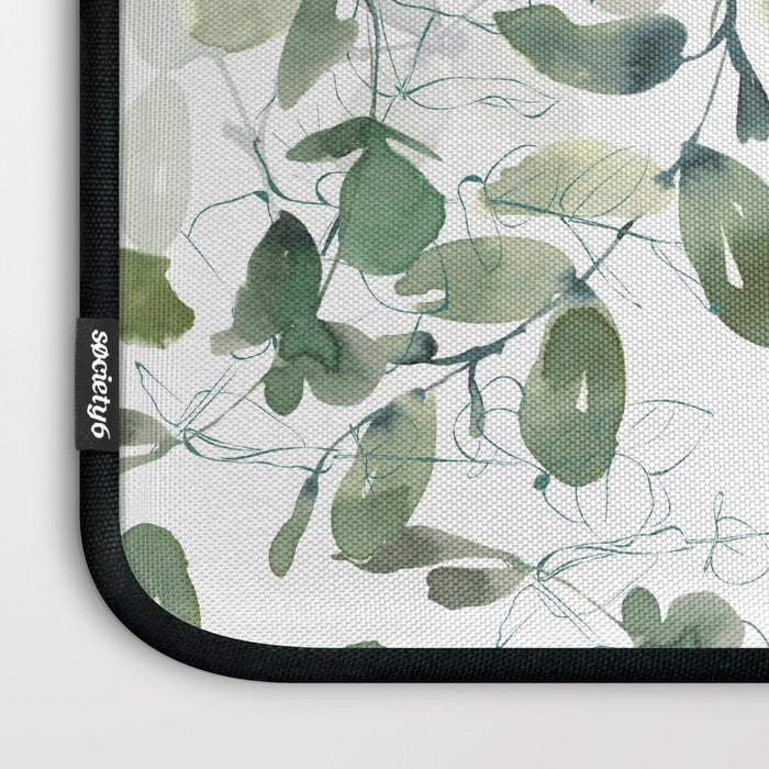 Festive, Watercolor, Leaves Print, White and Green Laptop Sleeve Gallery Image 3