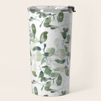 Festive, Watercolor, Leaves Print, White and Green Travel Mug Gallery Image 2