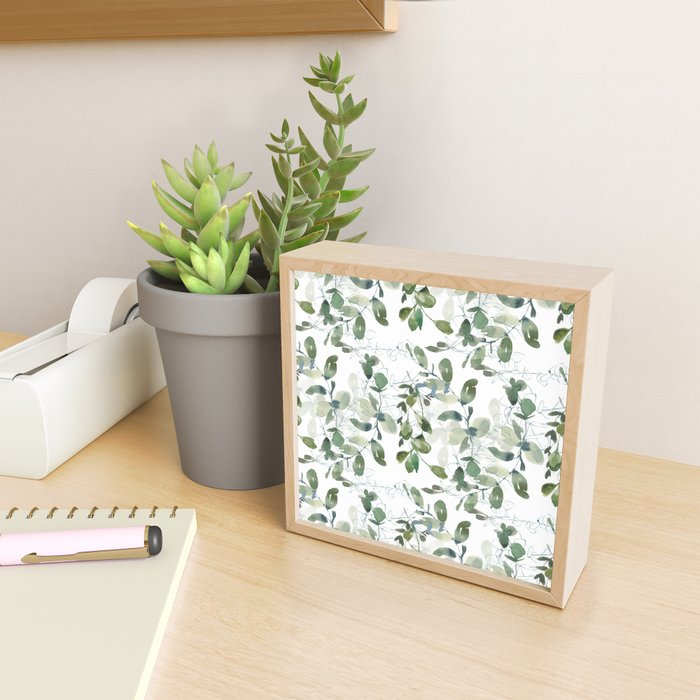 Festive, Watercolor, Leaves Print, White and Green Mini Art Print Gallery Image 2