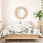 Festive, Watercolor, Leaves Print, White and Green Duvet Cover Gallery Image 3
