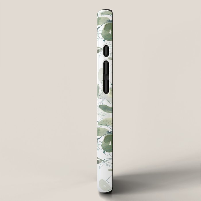 Festive, Watercolor, Leaves Print, White and Green iPhone Case Gallery Image 2
