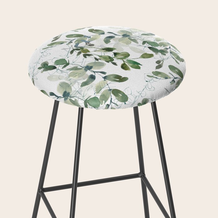 Festive, Watercolor, Leaves Print, White and Green Stool Gallery Image 2