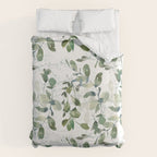 Festive, Watercolor, Leaves Print, White and Green Duvet Cover Gallery Image 6