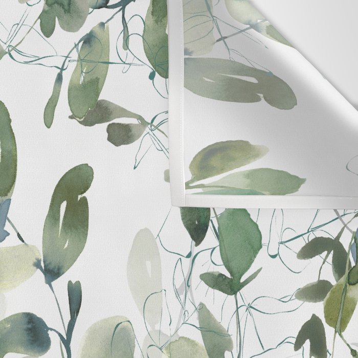 Festive, Watercolor, Leaves Print, White and Green Wall Tapestry Gallery Image 3