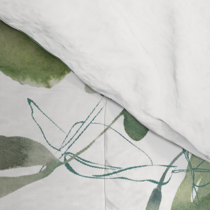 Festive, Watercolor, Leaves Print, White and Green Comforter Gallery Image 4