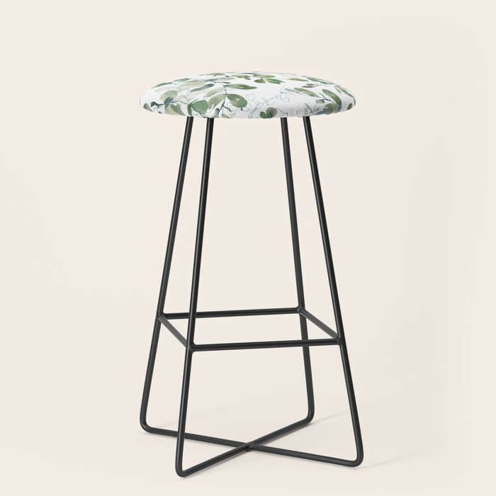 Festive, Watercolor, Leaves Print, White and Green Stool Gallery Image 1