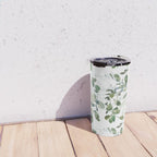 Festive, Watercolor, Leaves Print, White and Green Travel Mug Gallery Image 4