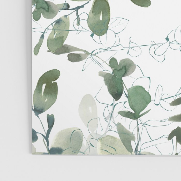Festive, Watercolor, Leaves Print, White and Green Poster Gallery Image 3