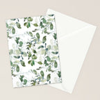 Festive, Watercolor, Leaves Print, White and Green Stationery Card Gallery Image 2
