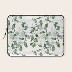 Festive, Watercolor, Leaves Print, White and Green Laptop Sleeve Gallery Image 1