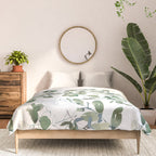 Festive, Watercolor, Leaves Print, White and Green Comforter Gallery Image 3