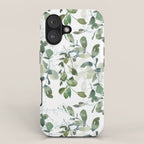 Festive, Watercolor, Leaves Print, White and Green iPhone Case Gallery Image 1