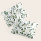 Festive, Watercolor, Leaves Print, White and Green Pillow Sham Gallery Image 3
