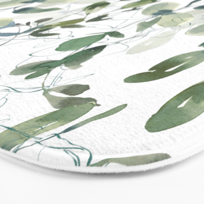 Festive, Watercolor, Leaves Print, White and Green Bath Mat Gallery Image 3
