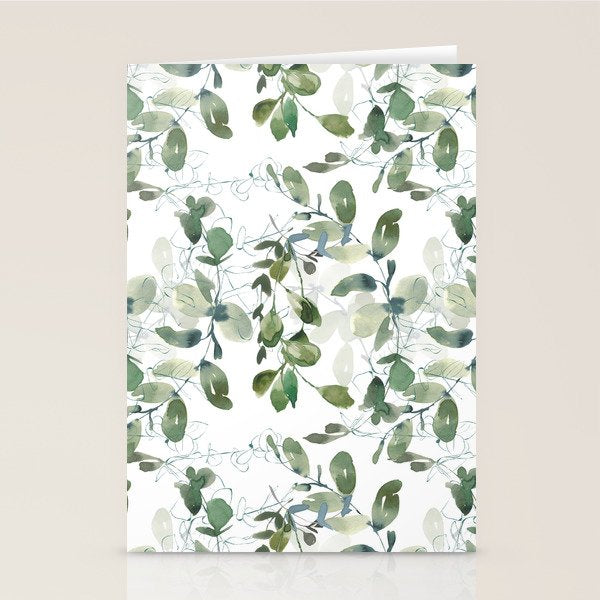 Festive, Watercolor, Leaves Print, White and Green Stationery Card Gallery Image 2
