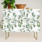 Festive, Watercolor, Leaves Print, White and Green Credenza Gallery Image 1