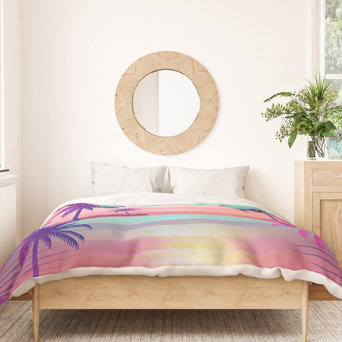 Sunset Palm Trees Vaporwave Aesthetic Duvet Cover Gallery Image 3