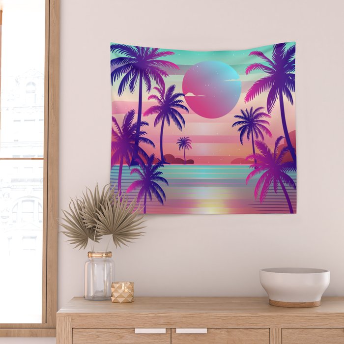 Sunset Palm Trees Vaporwave Aesthetic Wall Tapestry Gallery Image 2