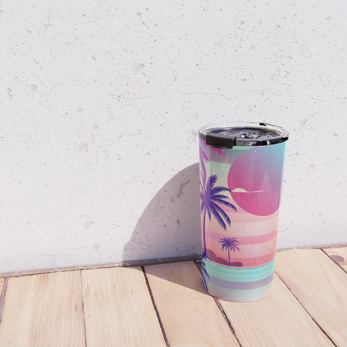 Sunset Palm Trees Vaporwave Aesthetic Travel Mug Gallery Image 4