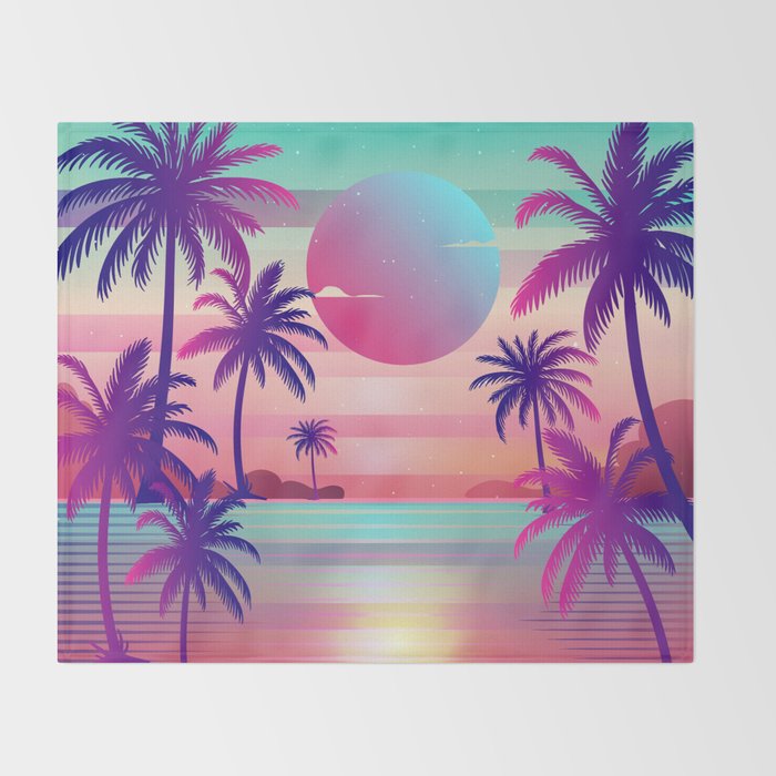 Sunset Palm Trees Vaporwave Aesthetic Throw Blanket Gallery Image 2