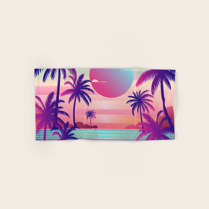 Sunset Palm Trees Vaporwave Aesthetic Bath Towel Gallery Image 1
