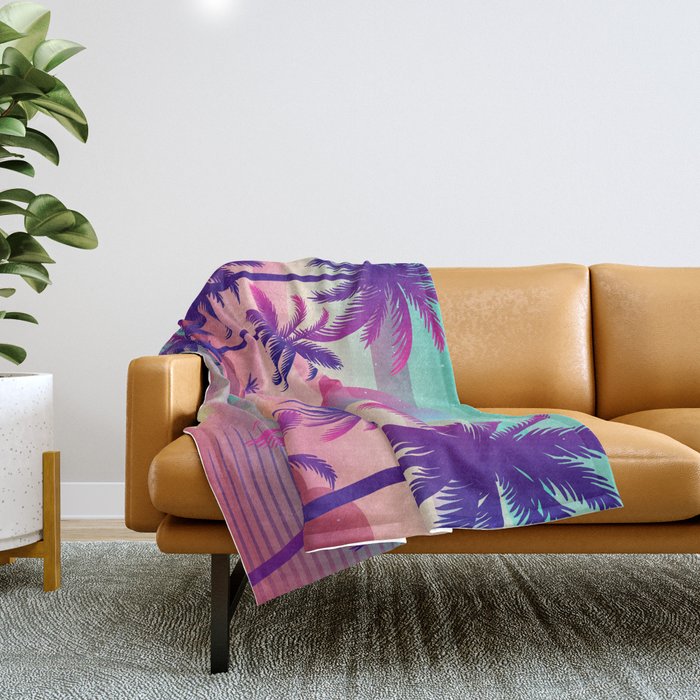 Sunset Palm Trees Vaporwave Aesthetic Throw Blanket Gallery Image 1