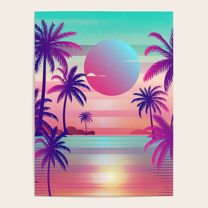 Sunset Palm Trees Vaporwave Aesthetic Poster Gallery Image 4