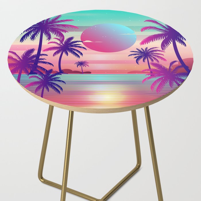 Sunset Palm Trees Vaporwave Aesthetic Side Table Gallery Image 2