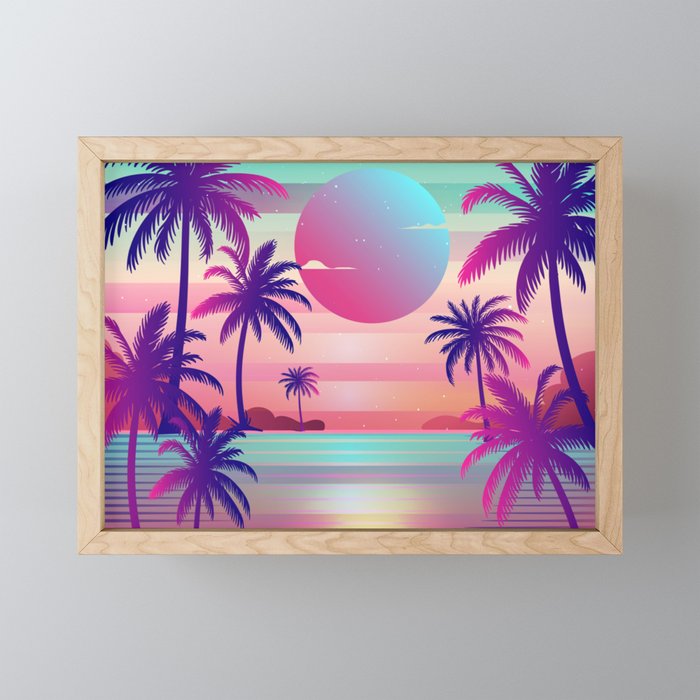 Sunset Palm Trees Vaporwave Aesthetic Mini Art Print Gallery Image 1