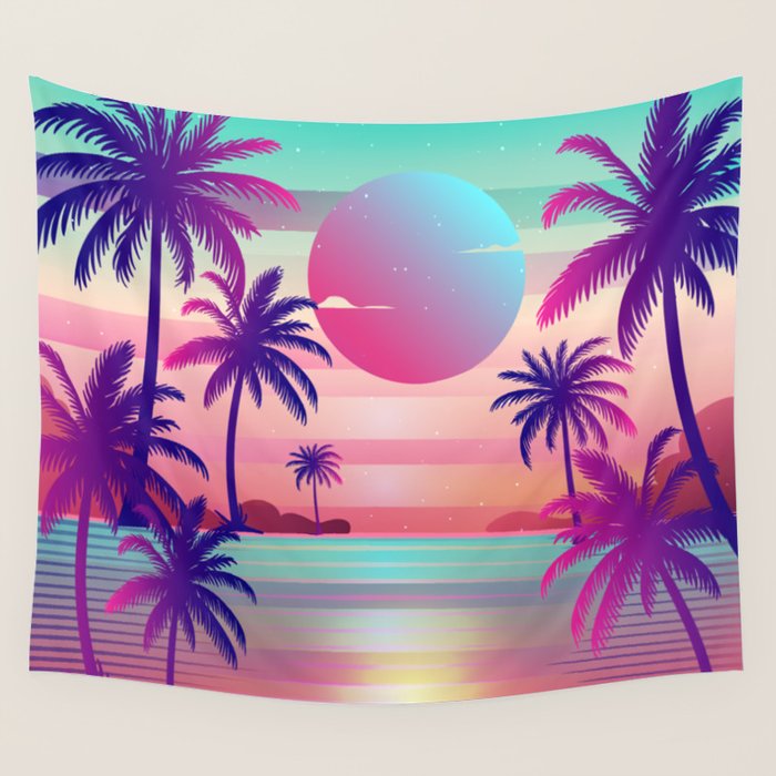 Sunset Palm Trees Vaporwave Aesthetic Wall Tapestry Gallery Image 4