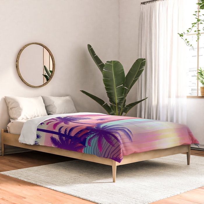 Sunset Palm Trees Vaporwave Aesthetic Comforter Gallery Image 2