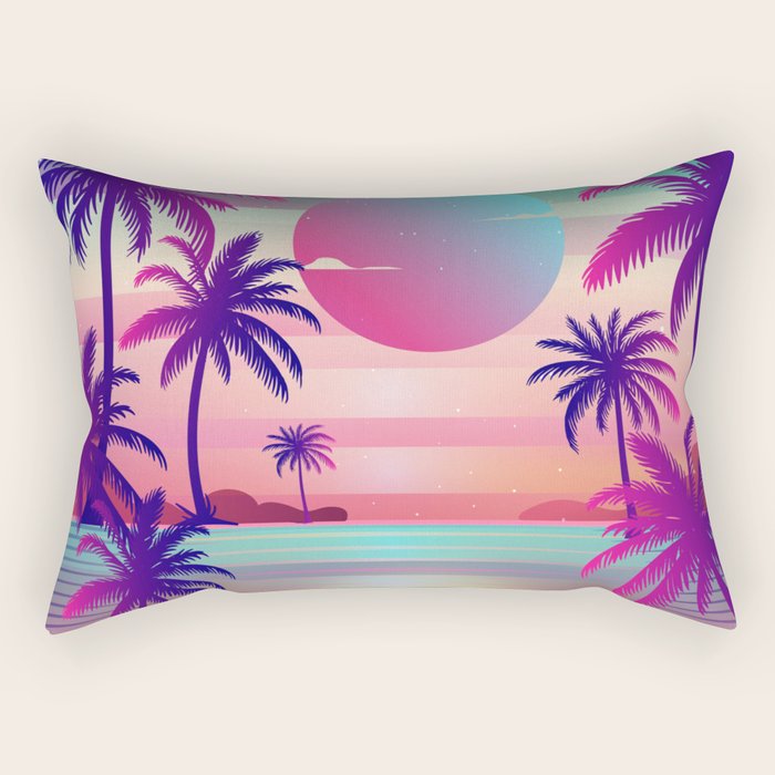 Sunset Palm Trees Vaporwave Aesthetic Rectangular Pillow Gallery Image 2