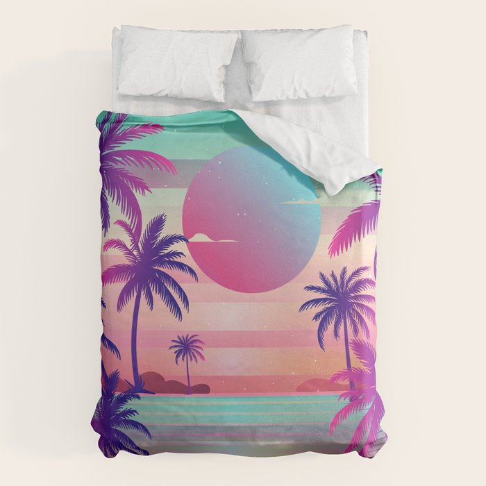 Sunset Palm Trees Vaporwave Aesthetic Duvet Cover Gallery Image 1
