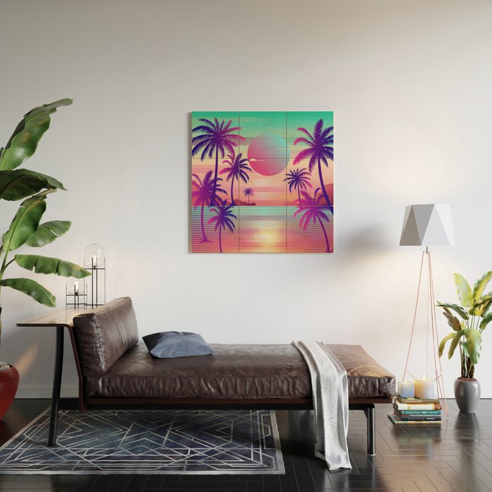 Sunset Palm Trees Vaporwave Aesthetic Wood Wall Art Gallery Image 2