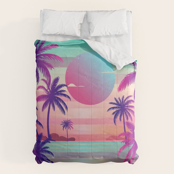 Sunset Palm Trees Vaporwave Aesthetic Comforter Gallery Image 1