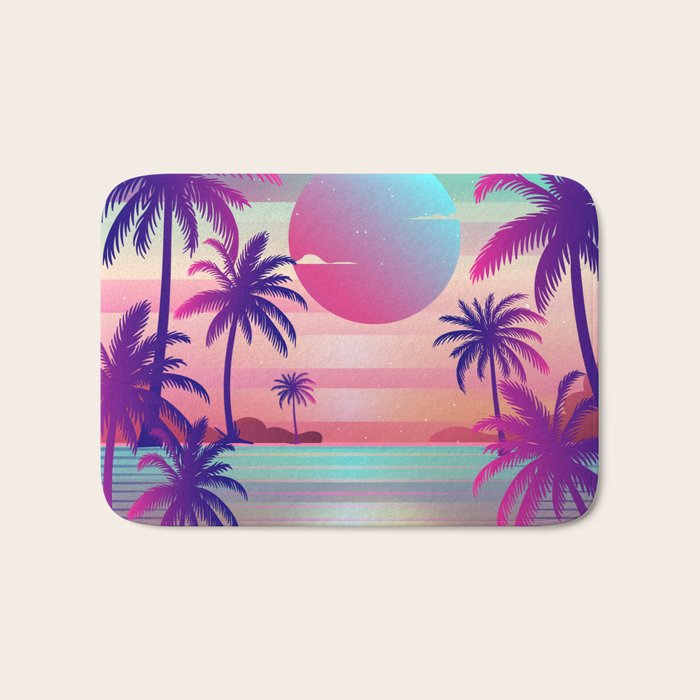 Sunset Palm Trees Vaporwave Aesthetic Bath Mat Gallery Image 1