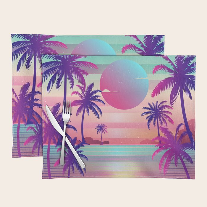 Sunset Palm Trees Vaporwave Aesthetic Placemat Gallery Image 1