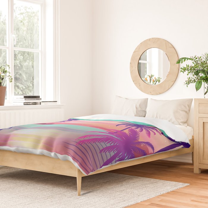 Sunset Palm Trees Vaporwave Aesthetic Duvet Cover Gallery Image 2