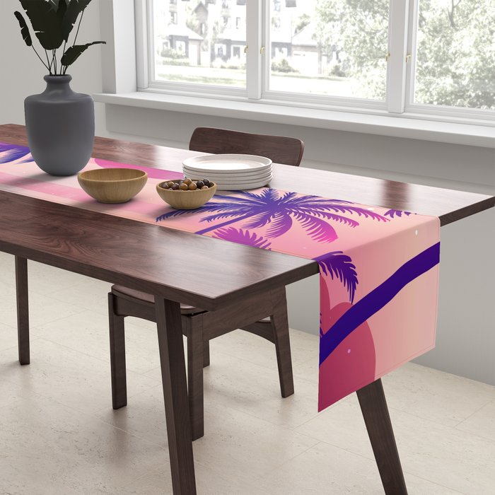 Sunset Palm Trees Vaporwave Aesthetic Table Runner Gallery Image 2