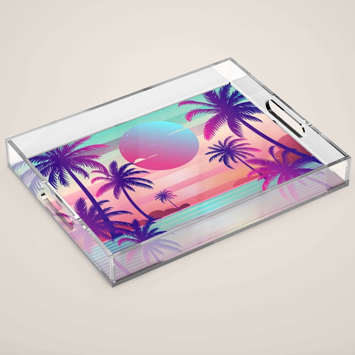 Sunset Palm Trees Vaporwave Aesthetic Acrylic Tray Gallery Image 1